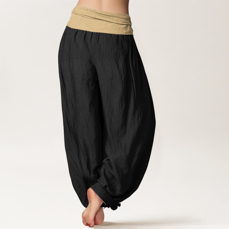 Nimara Ritual Cotton Brown Blue Black Solid Color Women's Elastic Waist Harem Pants