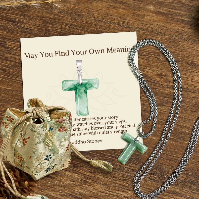 Nimara Ritual "May You Find Your Own Meaning" Natural A-Z Letter Jade Titanium Steel Chain Necklace Includes Gift Message Card