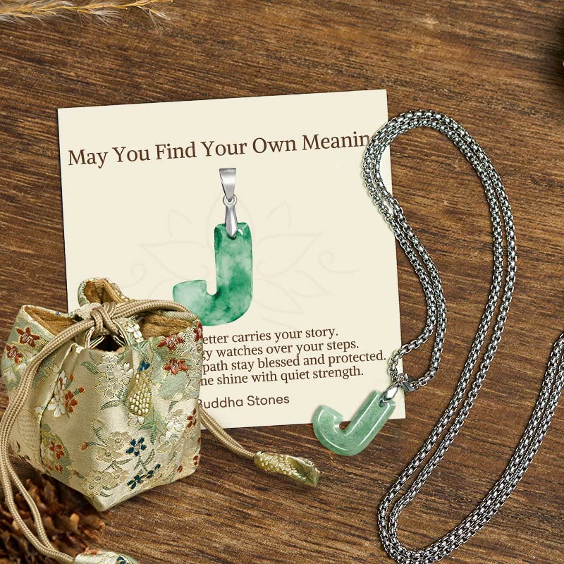Nimara Ritual "May You Find Your Own Meaning" Natural A-Z Letter Jade Titanium Steel Chain Necklace Includes Gift Message Card