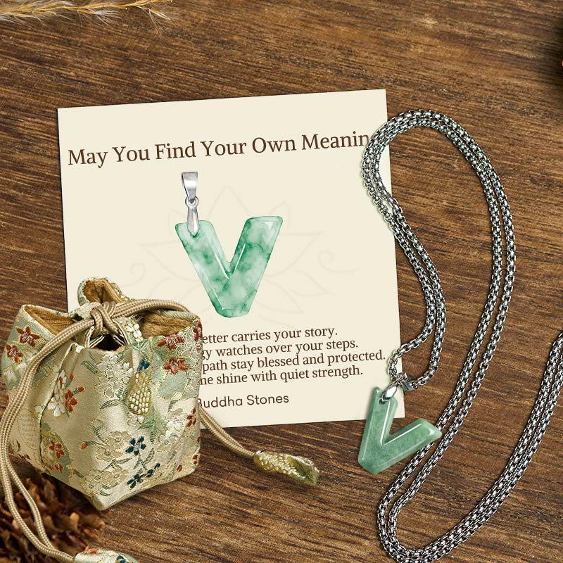 Nimara Ritual "May You Find Your Own Meaning" Natural A-Z Letter Jade Titanium Steel Chain Necklace Includes Gift Message Card