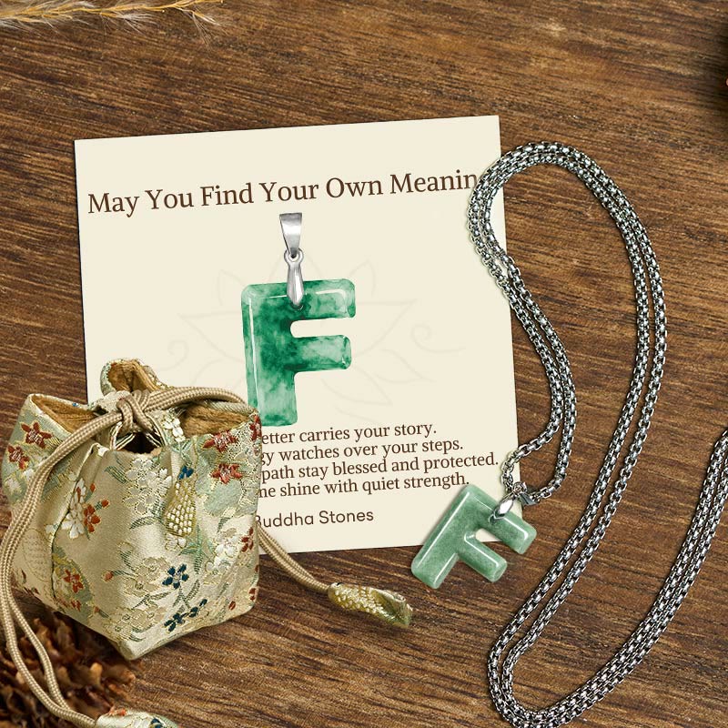 Nimara Ritual "May You Find Your Own Meaning" Natural A-Z Letter Jade Titanium Steel Chain Necklace Includes Gift Message Card