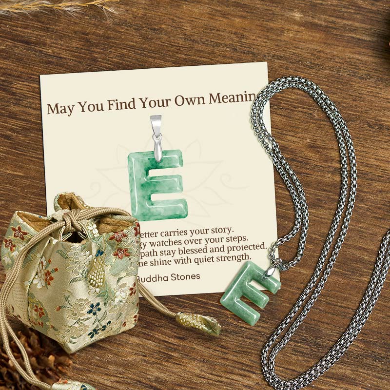 Nimara Ritual "May You Find Your Own Meaning" Natural A-Z Letter Jade Titanium Steel Chain Necklace Includes Gift Message Card