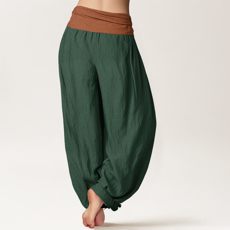 Nimara Ritual Cotton Green Black Brown Red Solid Color Women's Elastic Waist Harem Pants