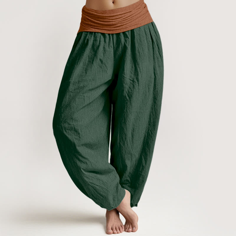 Nimara Ritual Cotton Green Black Brown Red Solid Color Women's Elastic Waist Harem Pants