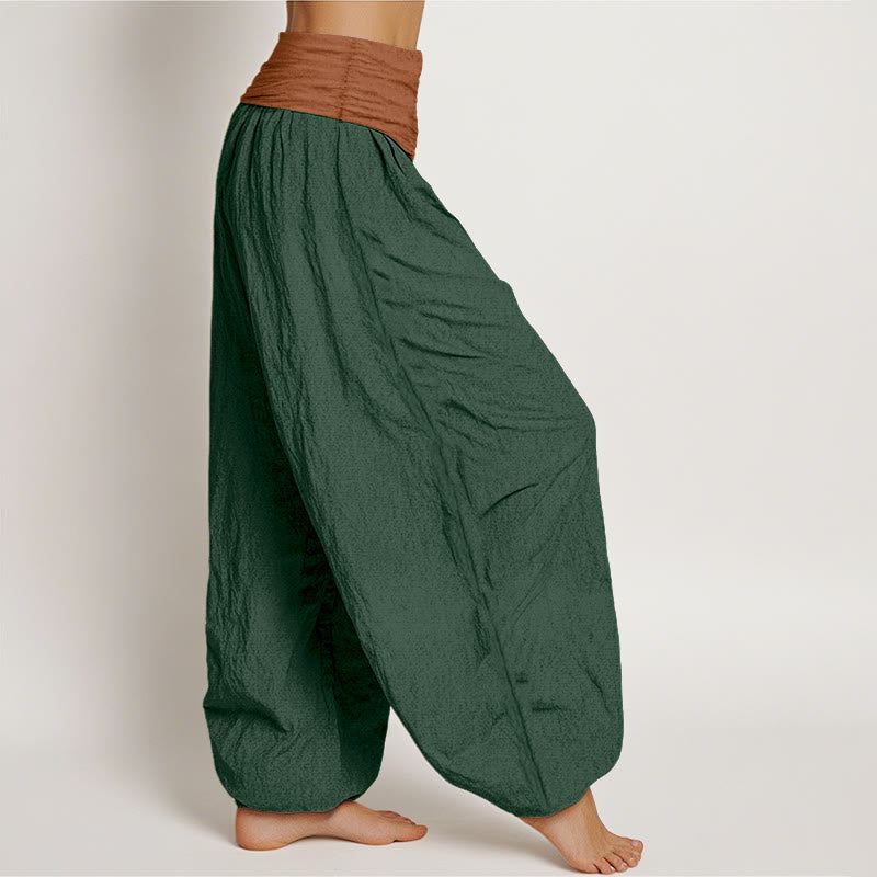 Nimara Ritual Cotton Green Black Brown Red Solid Color Women's Elastic Waist Harem Pants