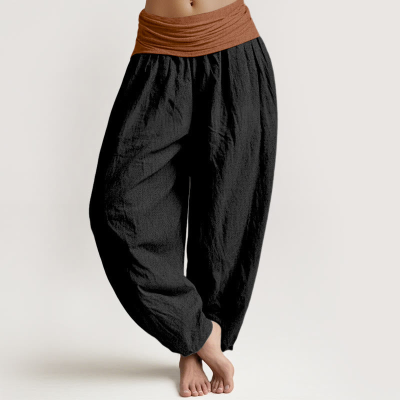 Nimara Ritual Cotton Green Black Brown Red Solid Color Women's Elastic Waist Harem Pants