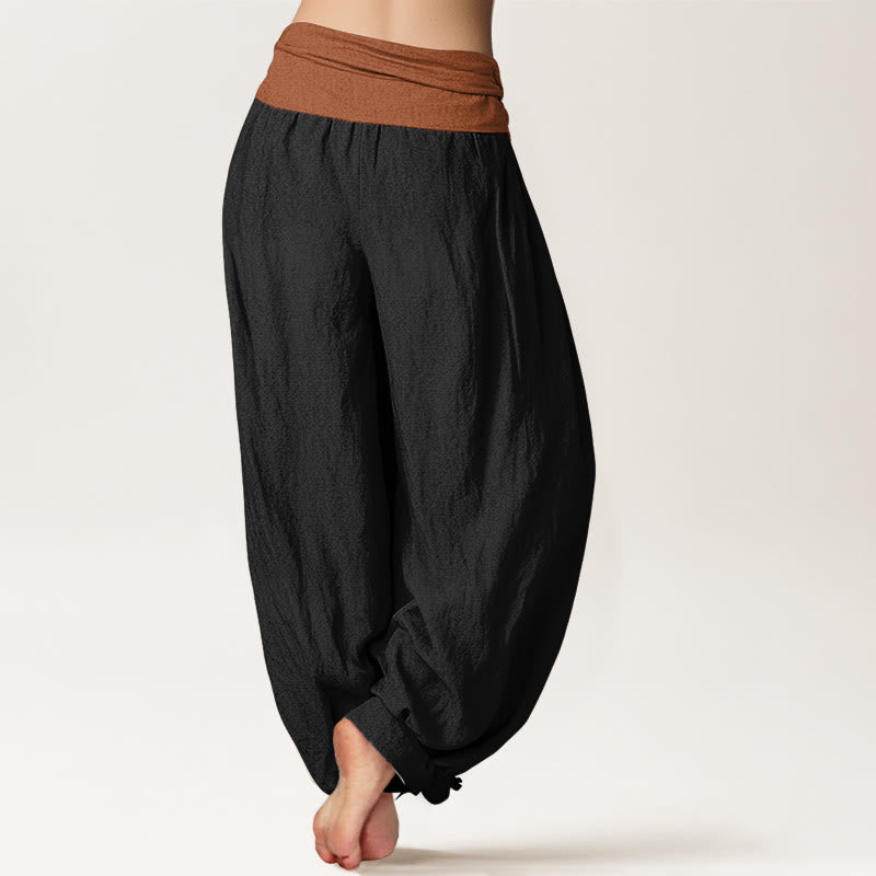 Nimara Ritual Cotton Green Black Brown Red Solid Color Women's Elastic Waist Harem Pants