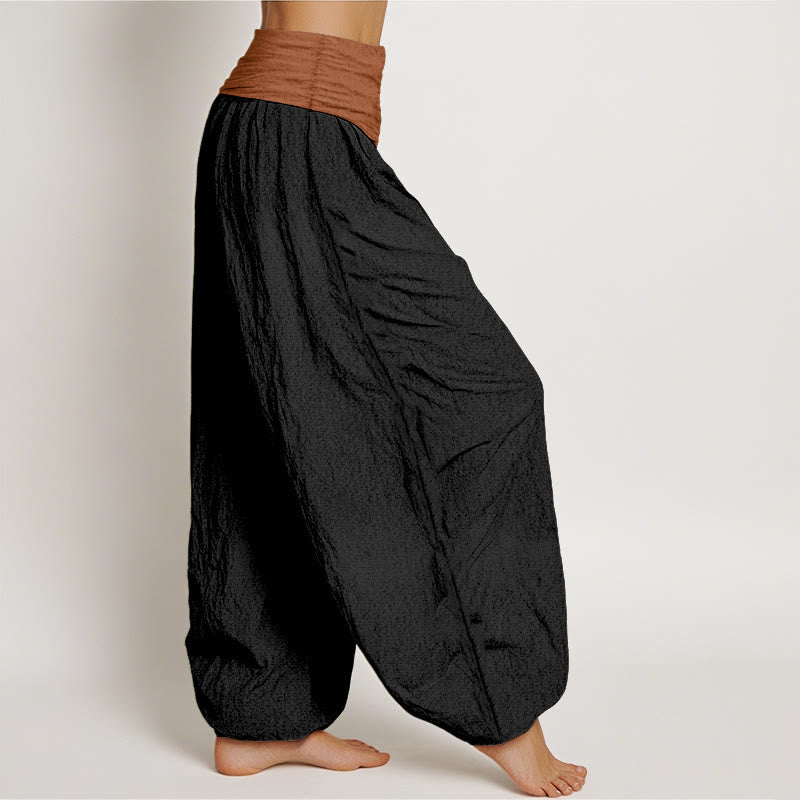 Nimara Ritual Cotton Green Black Brown Red Solid Color Women's Elastic Waist Harem Pants