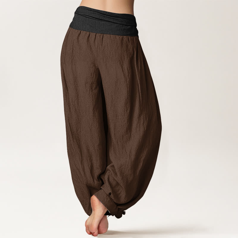 Nimara Ritual Cotton Green Black Brown Red Solid Color Women's Elastic Waist Harem Pants