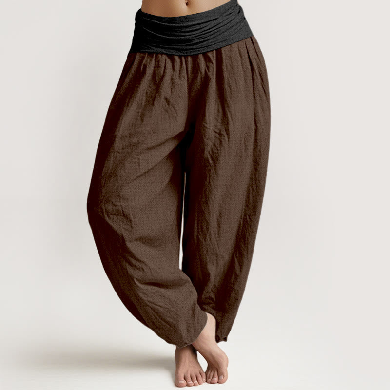 Nimara Ritual Cotton Green Black Brown Red Solid Color Women's Elastic Waist Harem Pants