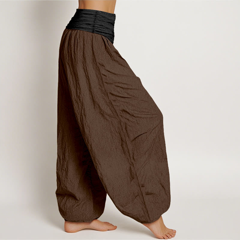 Nimara Ritual Cotton Green Black Brown Red Solid Color Women's Elastic Waist Harem Pants