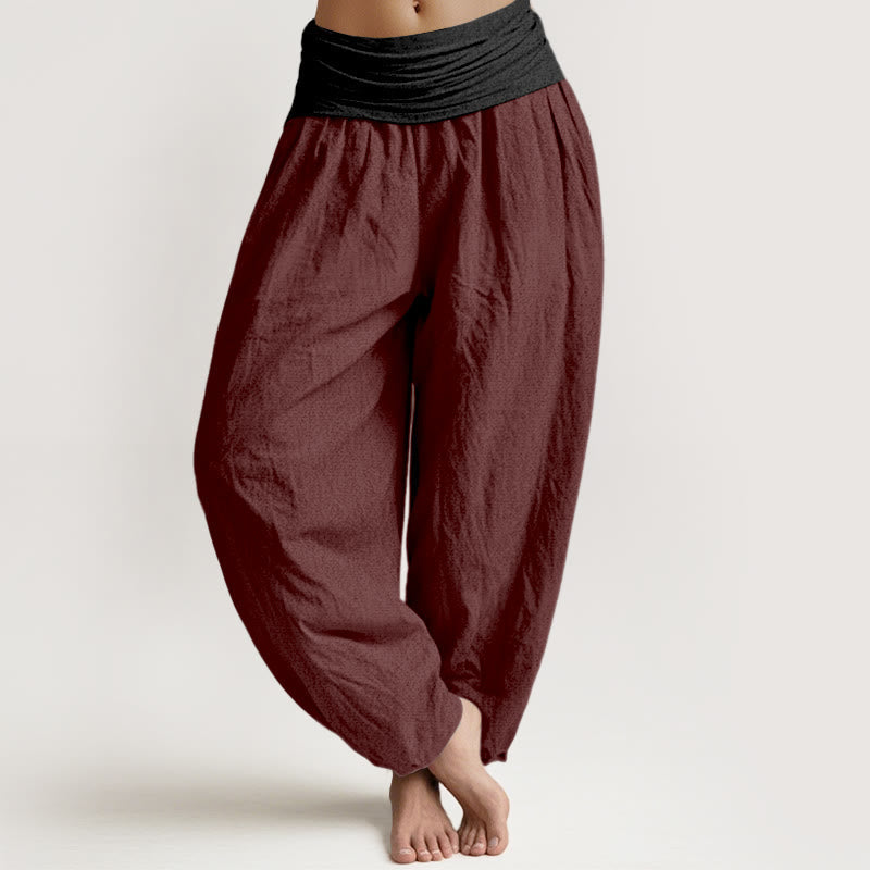 Nimara Ritual Cotton Green Black Brown Red Solid Color Women's Elastic Waist Harem Pants