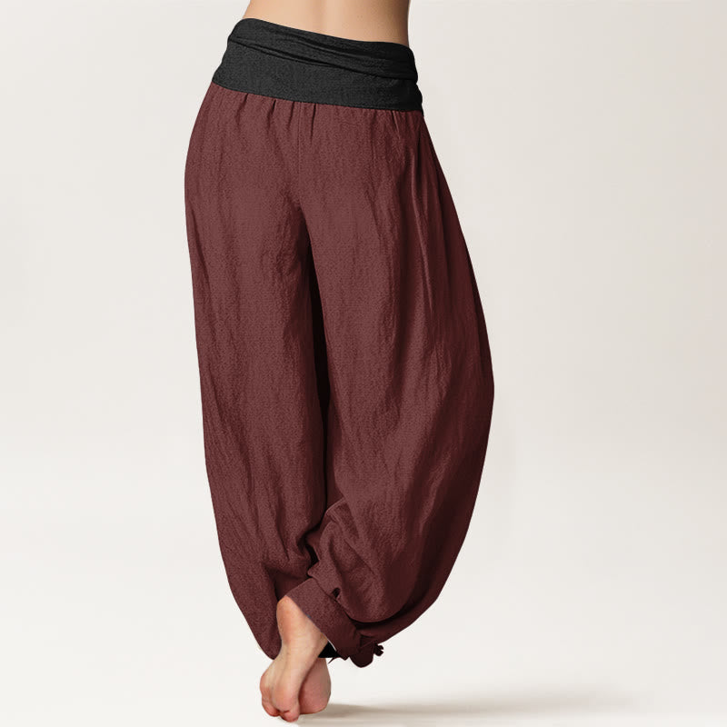 Nimara Ritual Cotton Green Black Brown Red Solid Color Women's Elastic Waist Harem Pants