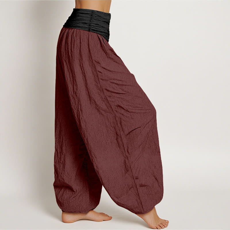 Nimara Ritual Cotton Green Black Brown Red Solid Color Women's Elastic Waist Harem Pants