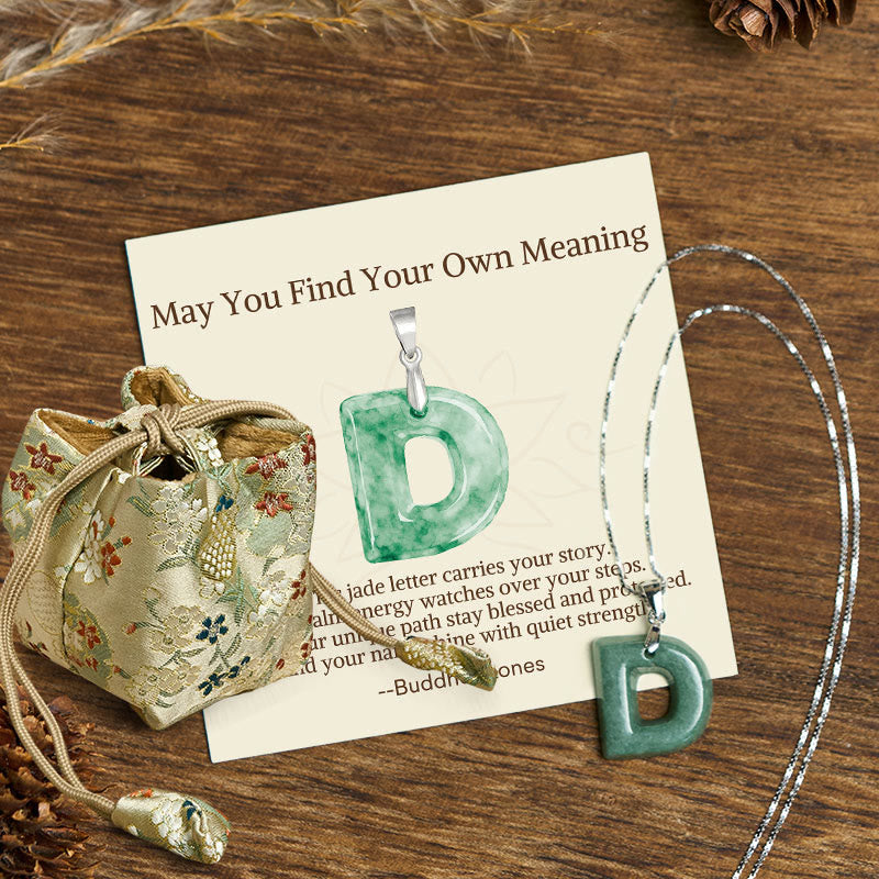 Nimara Ritual "May You Find Your Own Meaning" Natural A-Z Letter Jade 925 Sterling Silver Chain Necklace Includes Gift Message Card