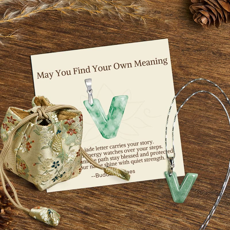 Nimara Ritual "May You Find Your Own Meaning" Natural A-Z Letter Jade Titanium Steel Chain Necklace Includes Gift Message Card