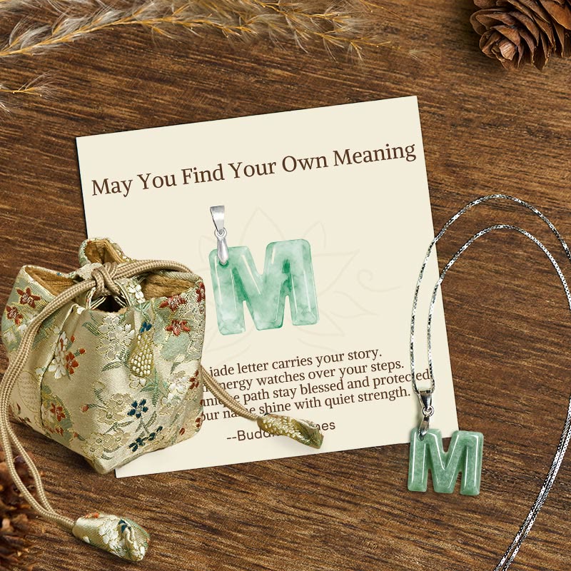 Nimara Ritual "May You Find Your Own Meaning" Natural A-Z Letter Jade 925 Sterling Silver Chain Necklace Includes Gift Message Card