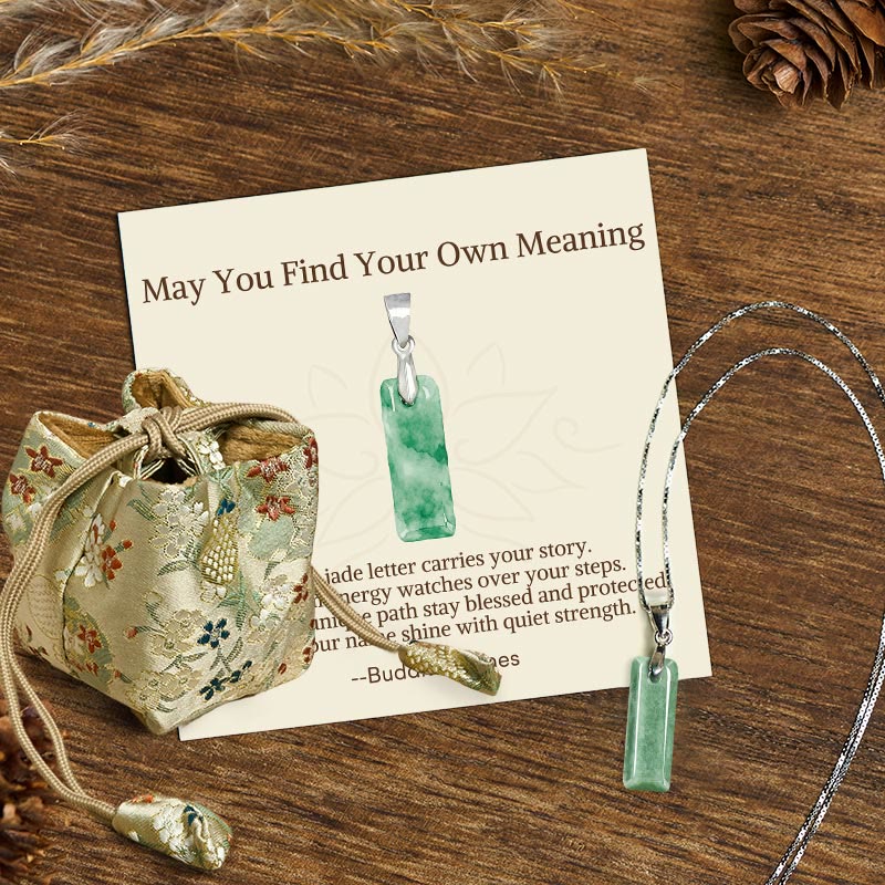 Nimara Ritual "May You Find Your Own Meaning" Natural A-Z Letter Jade Titanium Steel Chain Necklace Includes Gift Message Card