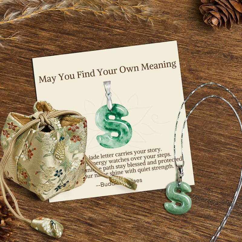 Nimara Ritual "May You Find Your Own Meaning" Natural A-Z Letter Jade 925 Sterling Silver Chain Necklace Includes Gift Message Card