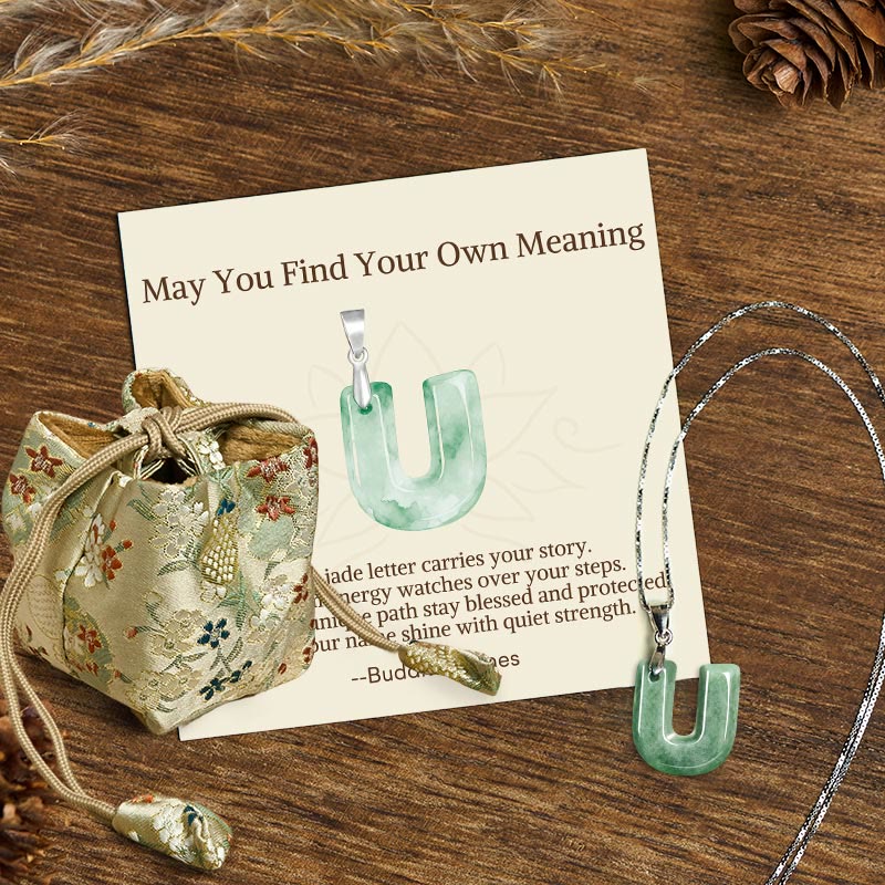 Nimara Ritual "May You Find Your Own Meaning" Natural A-Z Letter Jade Titanium Steel Chain Necklace Includes Gift Message Card