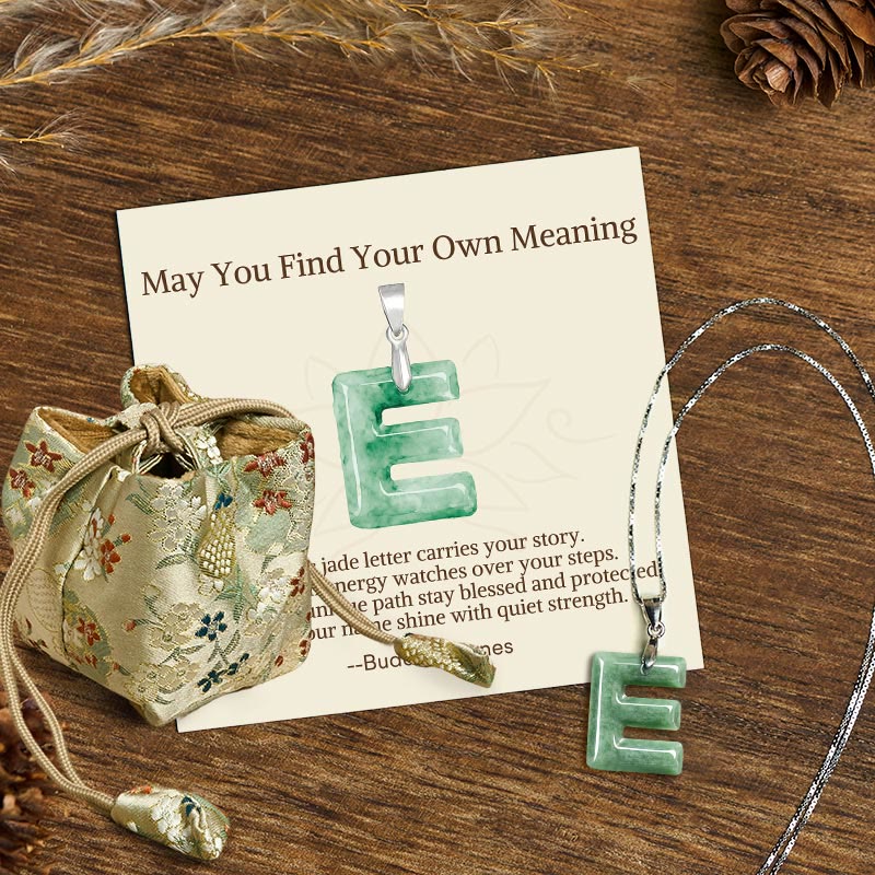Nimara Ritual "May You Find Your Own Meaning" Natural A-Z Letter Jade 925 Sterling Silver Chain Necklace Includes Gift Message Card