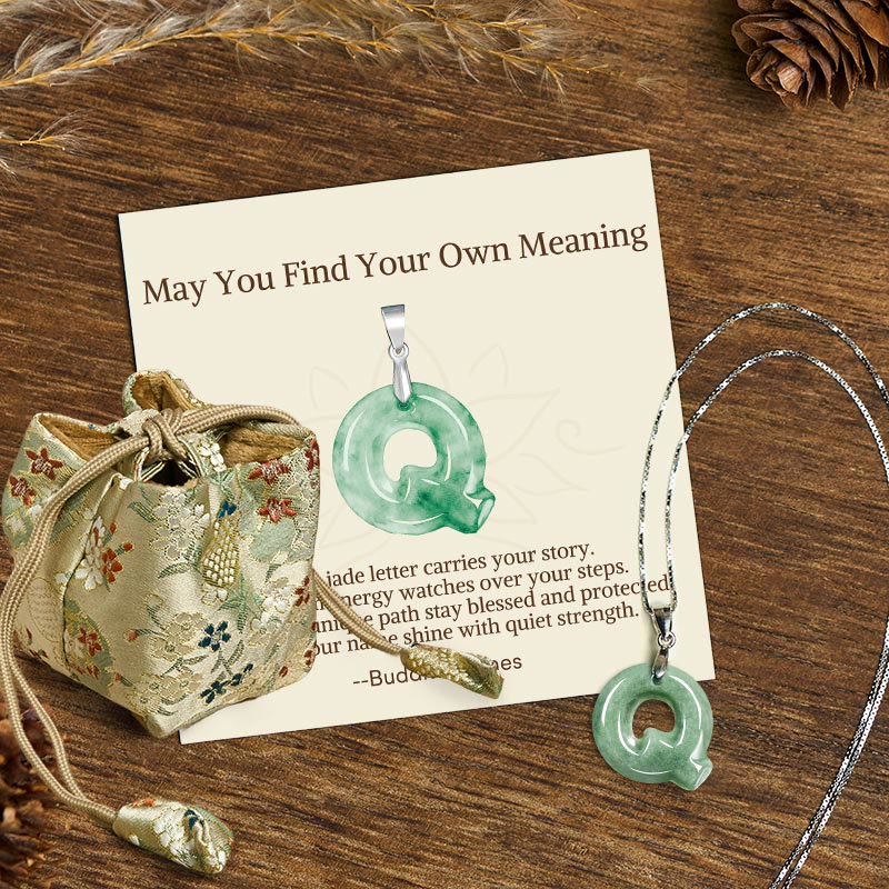 Nimara Ritual "May You Find Your Own Meaning" Natural A-Z Letter Jade Titanium Steel Chain Necklace Includes Gift Message Card