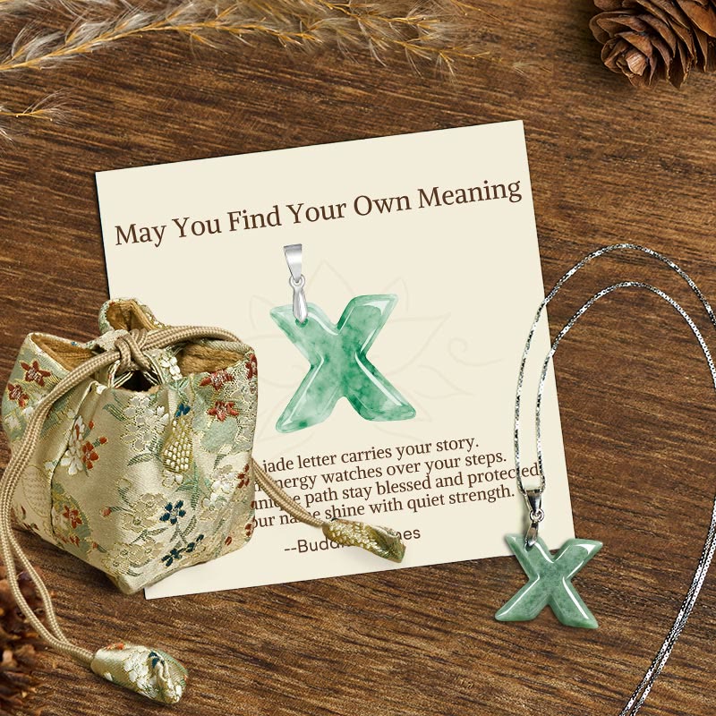 Nimara Ritual "May You Find Your Own Meaning" Natural A-Z Letter Jade Titanium Steel Chain Necklace Includes Gift Message Card