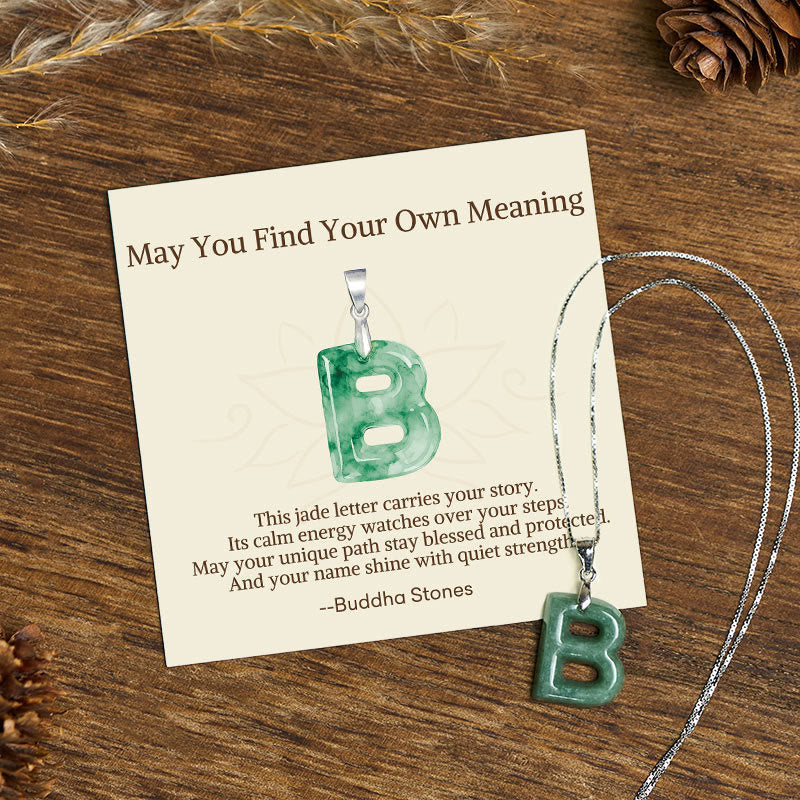 Nimara Ritual "May You Find Your Own Meaning" Natural A-Z Letter Jade Titanium Steel Chain Necklace Includes Gift Message Card