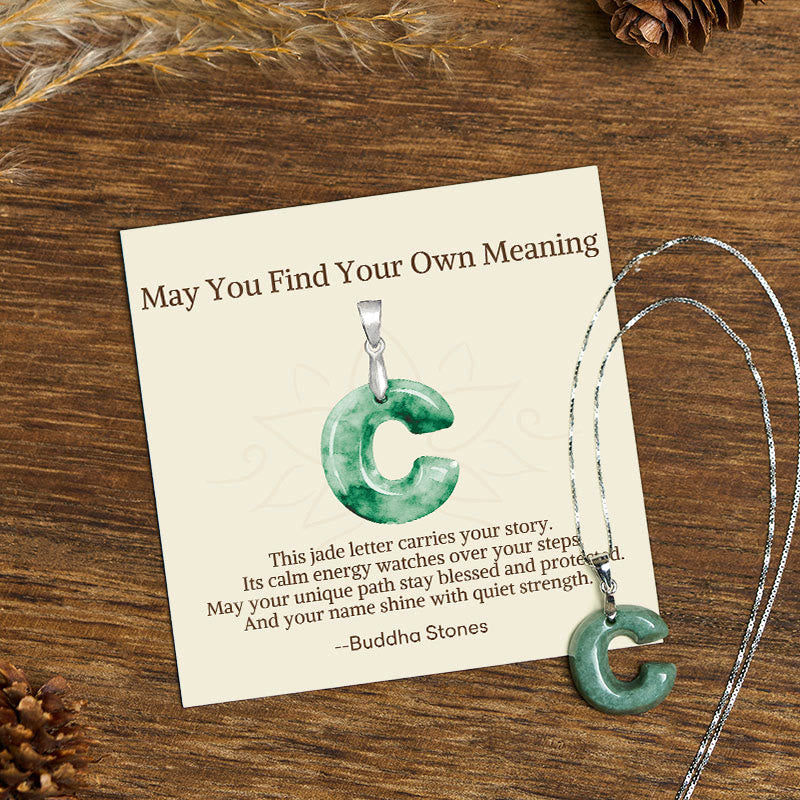 Nimara Ritual "May You Find Your Own Meaning" Natural A-Z Letter Jade Titanium Steel Chain Necklace Includes Gift Message Card