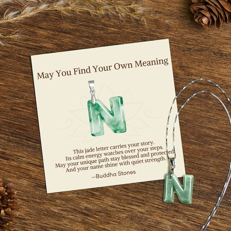 Nimara Ritual "May You Find Your Own Meaning" Natural A-Z Letter Jade Titanium Steel Chain Necklace Includes Gift Message Card