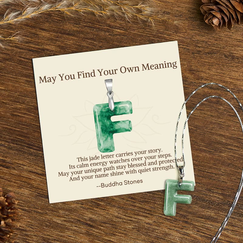 Nimara Ritual "May You Find Your Own Meaning" Natural A-Z Letter Jade 925 Sterling Silver Chain Necklace Includes Gift Message Card