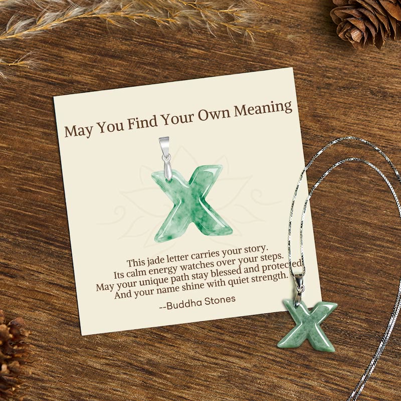 Nimara Ritual "May You Find Your Own Meaning" Natural A-Z Letter Jade 925 Sterling Silver Chain Necklace Includes Gift Message Card
