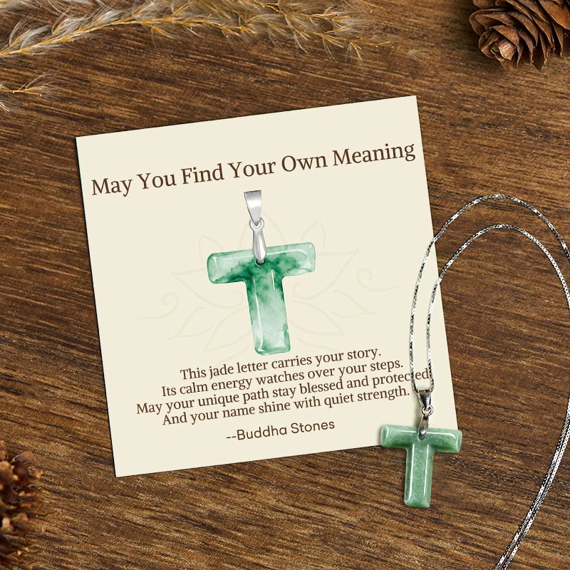 Nimara Ritual "May You Find Your Own Meaning" Natural A-Z Letter Jade Titanium Steel Chain Necklace Includes Gift Message Card
