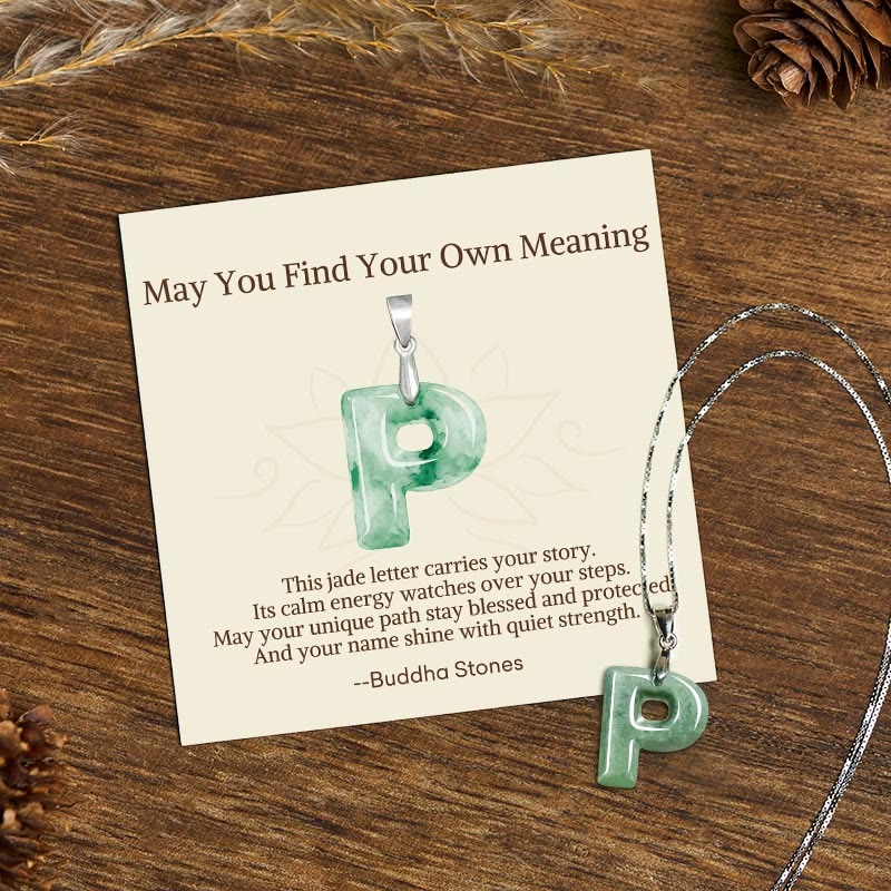 Nimara Ritual "May You Find Your Own Meaning" Natural A-Z Letter Jade Titanium Steel Chain Necklace Includes Gift Message Card
