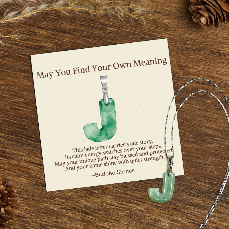 Nimara Ritual "May You Find Your Own Meaning" Natural A-Z Letter Jade 925 Sterling Silver Chain Necklace Includes Gift Message Card