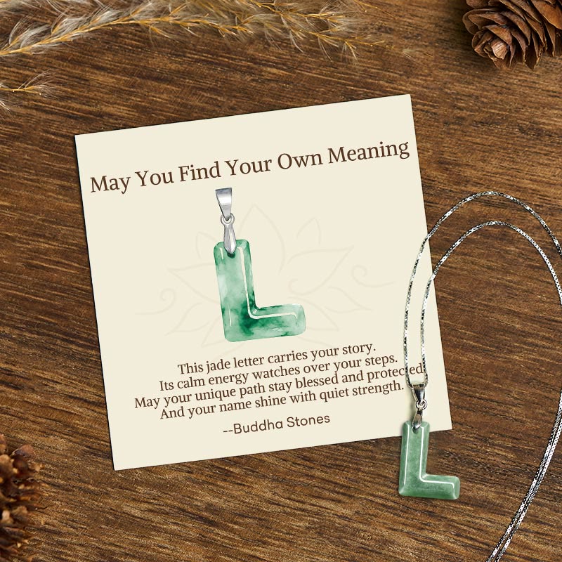Nimara Ritual "May You Find Your Own Meaning" Natural A-Z Letter Jade Titanium Steel Chain Necklace Includes Gift Message Card