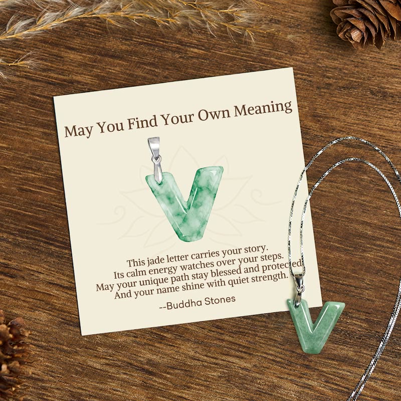 Nimara Ritual "May You Find Your Own Meaning" Natural A-Z Letter Jade Titanium Steel Chain Necklace Includes Gift Message Card