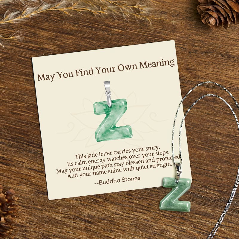 Nimara Ritual "May You Find Your Own Meaning" Natural A-Z Letter Jade Titanium Steel Chain Necklace Includes Gift Message Card