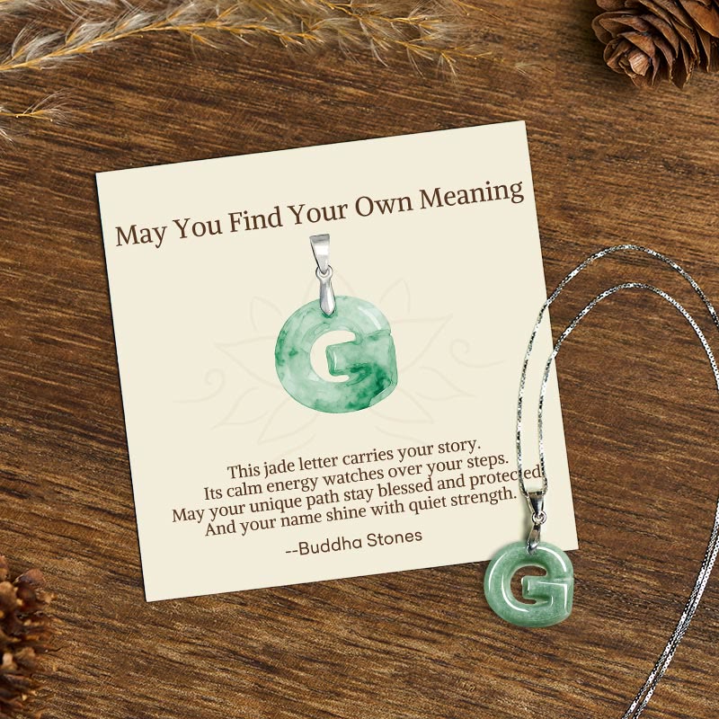 Nimara Ritual "May You Find Your Own Meaning" Natural A-Z Letter Jade Titanium Steel Chain Necklace Includes Gift Message Card