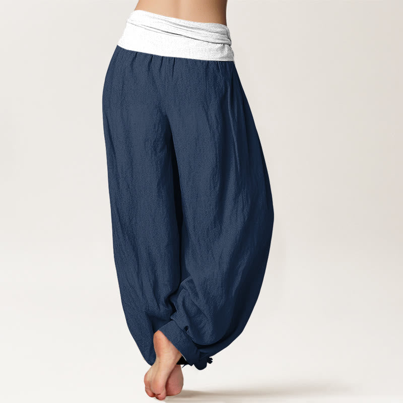 Nimara Ritual Cotton Blue Black Gray Solid Color Women's Elastic Waist Harem Pants