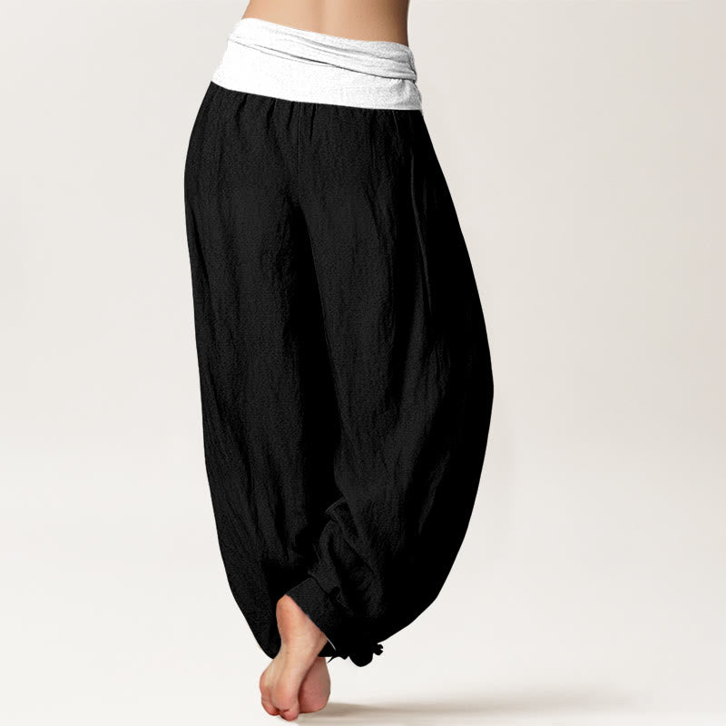 Nimara Ritual Cotton Blue Black Gray Solid Color Women's Elastic Waist Harem Pants