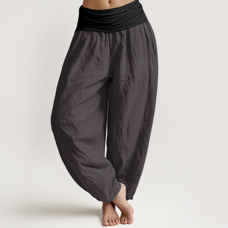 Nimara Ritual Cotton Blue Black Gray Solid Color Women's Elastic Waist Harem Pants