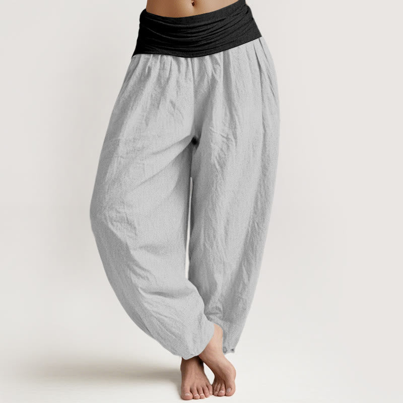 Nimara Ritual Cotton Blue Black Gray Solid Color Women's Elastic Waist Harem Pants