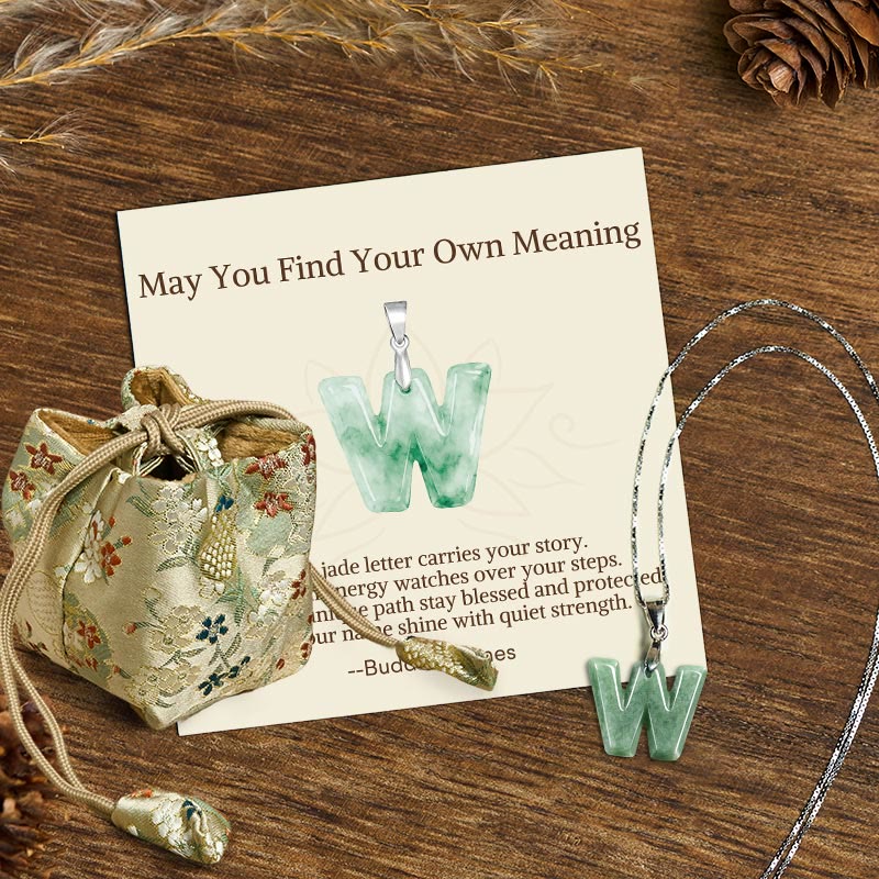 Nimara Ritual "May You Find Your Own Meaning" Natural A-Z Letter Jade 925 Sterling Silver Chain Necklace Includes Gift Message Card