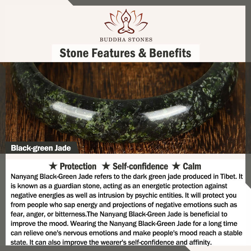 Self-confidence and Protection Nanyang Black-Green Jade Cuff Bangle Bracelet