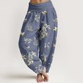 Nimara Ritual Cotton Elegant Butterfly Bamboo Pattern Women's Elastic Waist Harem Pants