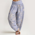 Nimara Ritual Cotton Simple Bamboo Leaves Pattern Women's Elastic Waist Harem Pants