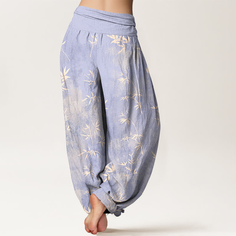 Nimara Ritual Cotton Simple Bamboo Leaves Pattern Women's Elastic Waist Harem Pants