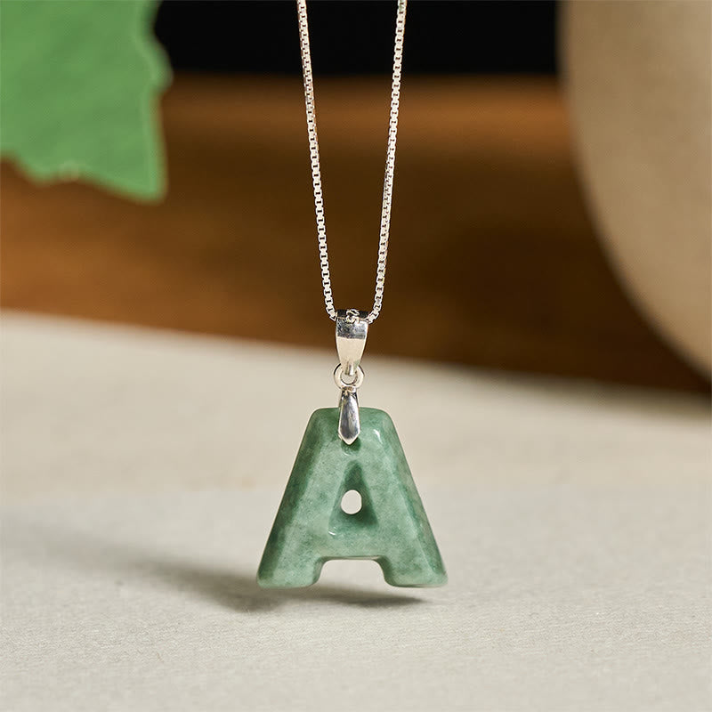 Nimara Ritual Natural A-Z Letter Jade 925 Sterling Silver Silm Chain Prosperity Necklace Pendant