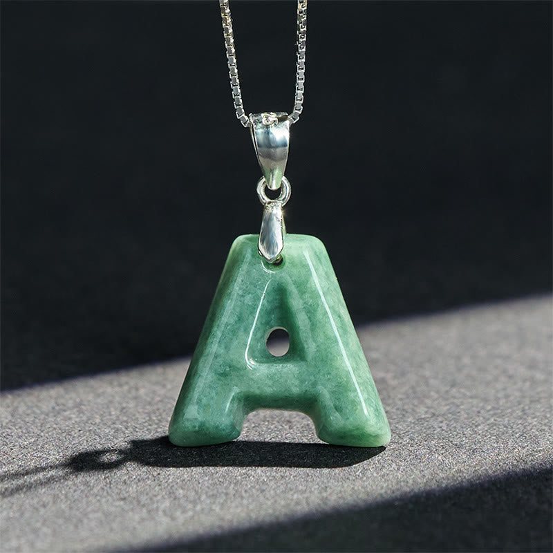 Nimara Ritual Natural A-Z Letter Jade 925 Sterling Silver Silm Chain Prosperity Necklace Pendant